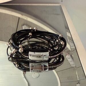 Multi-Strand Black & Silver Magnetic Clasp Bracelet
